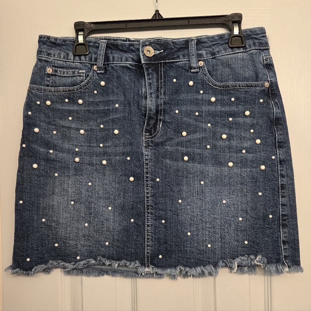 Hydraulic Size 10 Vintage/retro Denim Skirt w/ pearl beads